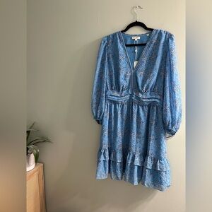 NWT Max studio blue and white floral long sleeve dress effortless summer